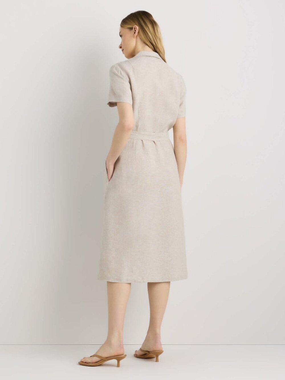 100% European Linen Button Front Dress in Flax - Picture 5 of 9